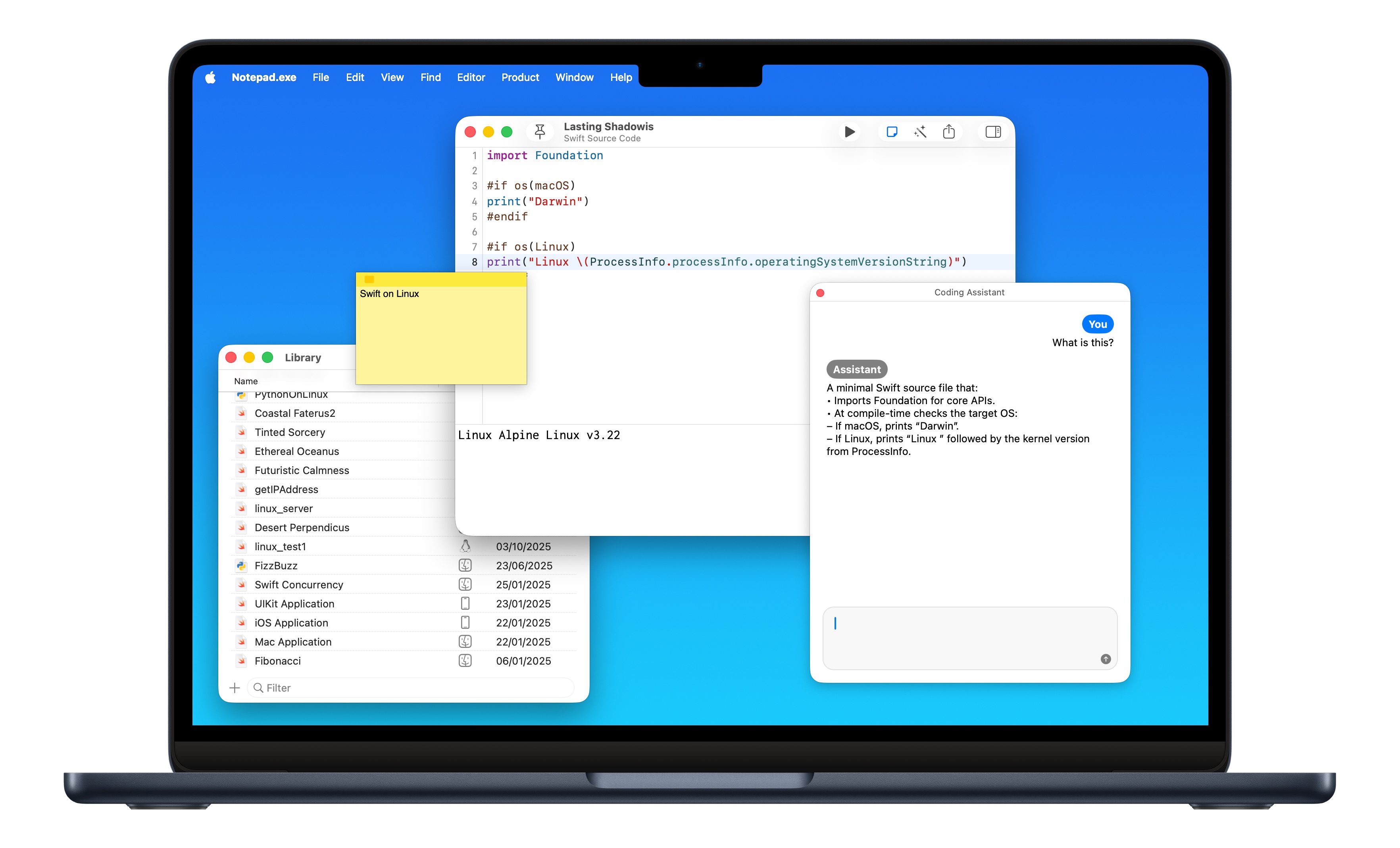 Swift on Linux development in Notepad.exe 1.4