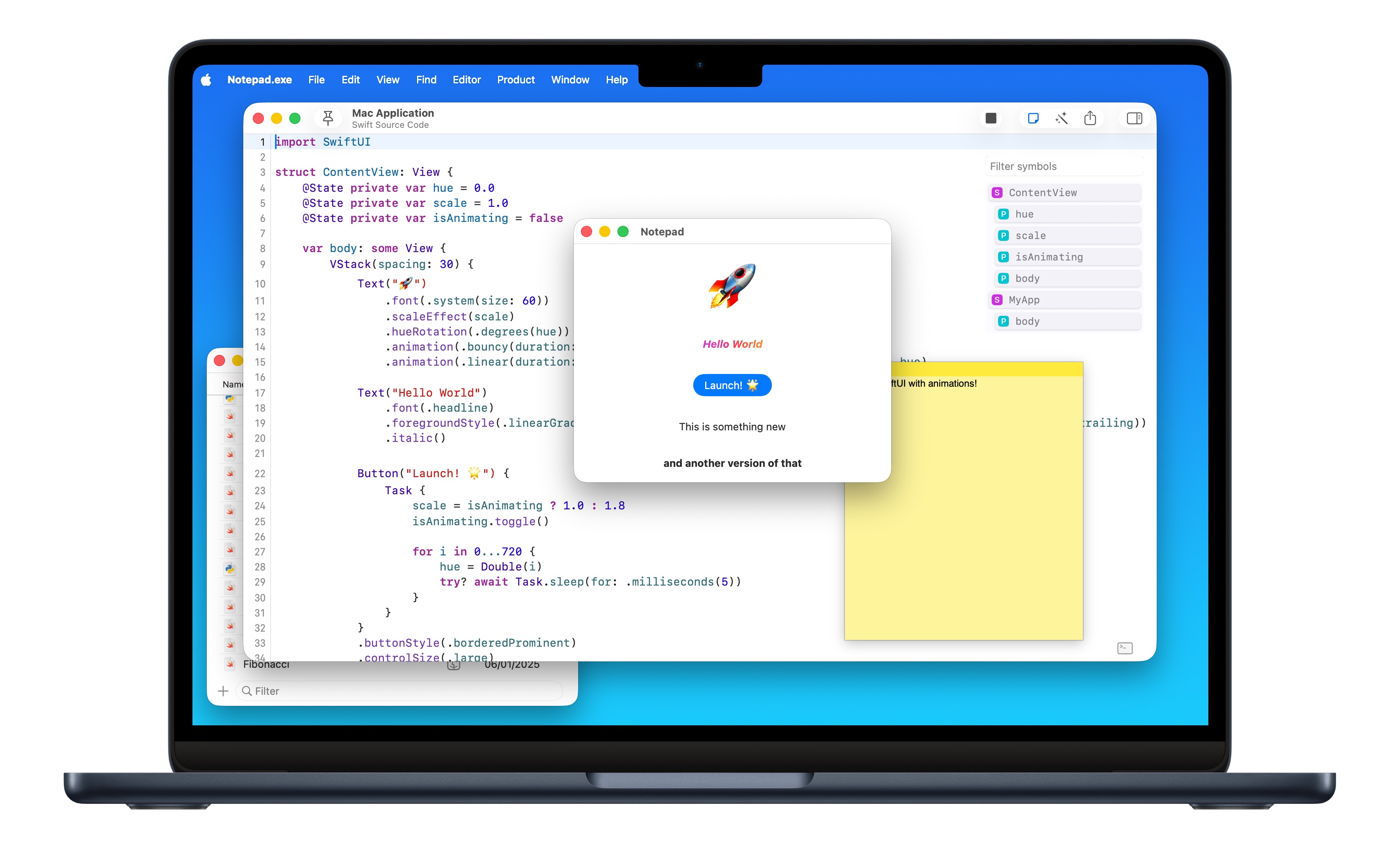 Notepad.exe building SwiftUI Mac application with animations and native UI