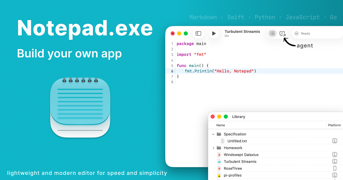 Notepad.exe for Mac - Run Swift, Python, JavaScript, and Go
